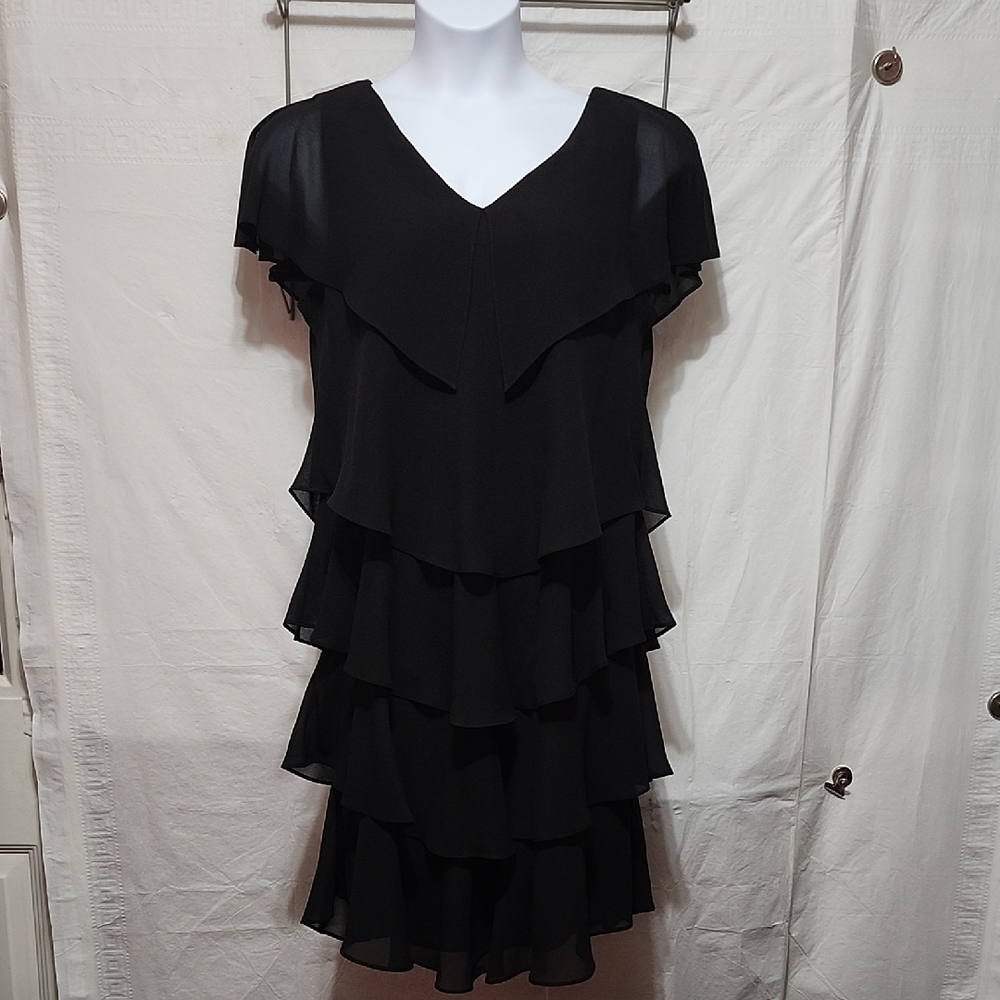 KS Collection Sz16 Black Ruffled Knee Length Dress